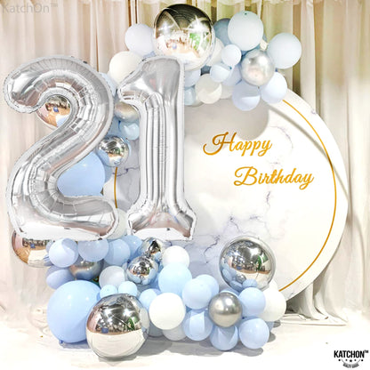 Silver Number 21 Foil Balloon - US