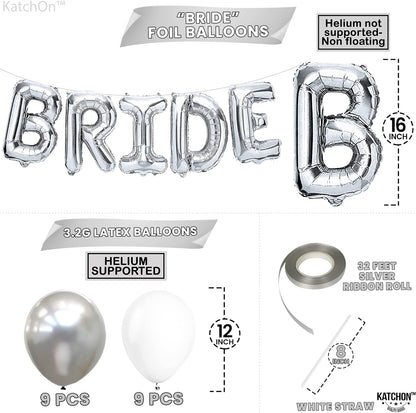KatchOn, Silver Bride Balloons Set - 16 Inch, Pack of 23 | Bride Decorations | Bride Balloons Silver for Silver Bachelorette Party Decorations | Bachelorette Balloons for Bridal Shower Decorations