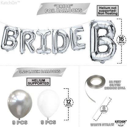 KatchOn, 23pcs Silver Bride Balloons Set - 16 Inch, Silver & White, for Bachelorette Party Decorations