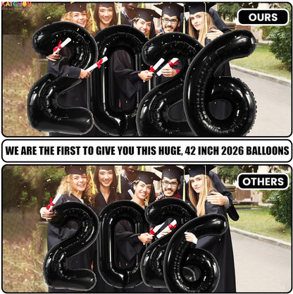 Black Graduation Decorations 2026 | Giant, 42 Inch, Foil 2026 Graduation Balloons Class of 2026 Decorations | Black 2026 Balloons Number, Graduation Party Decorations | Prom Decorations 2026, Katchon