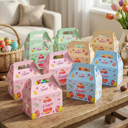 katchon happy easter treat boxes pack of 12 bunny candy boxes for eater party favors basket fillers and holiday goodies cute easter party supplies with 4 different patterns for birthday favors