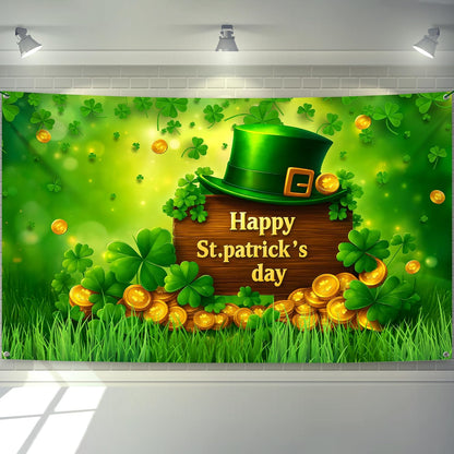 Happy St Patrick's Day Banner - 72x44 Inch | St Patricks Day Backdrop for Photography | Happy St Patricks Day Decorations Banners | Shamrock Decorations | St Patricks Day Decor Banner wall poster