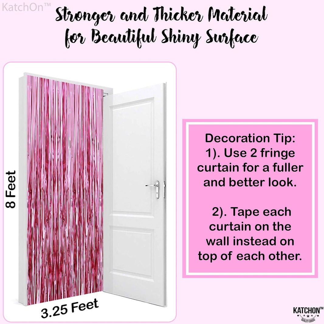 KatchOn, Pink Backdrop for Pink Party Decorations - XtraLarge 8x3.2 Feet, Pack of 2 | Pink Foil Fringe Curtain for Pink Streamers Party Decorations | Pink Fringe Backdrop, Galentines Day Decorations