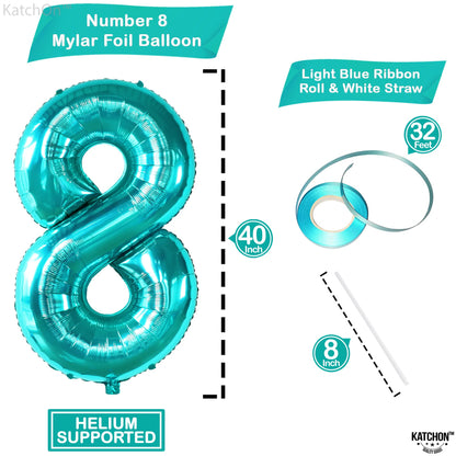 KatchOn, Giant Blue Teal Number 8 Balloons - 40 Inch || Aqua Teal Number Balloons for Happy 8th Birthday Decorations for Girls & Boys | Balloon For 8 Happy  Anniversary Decorations