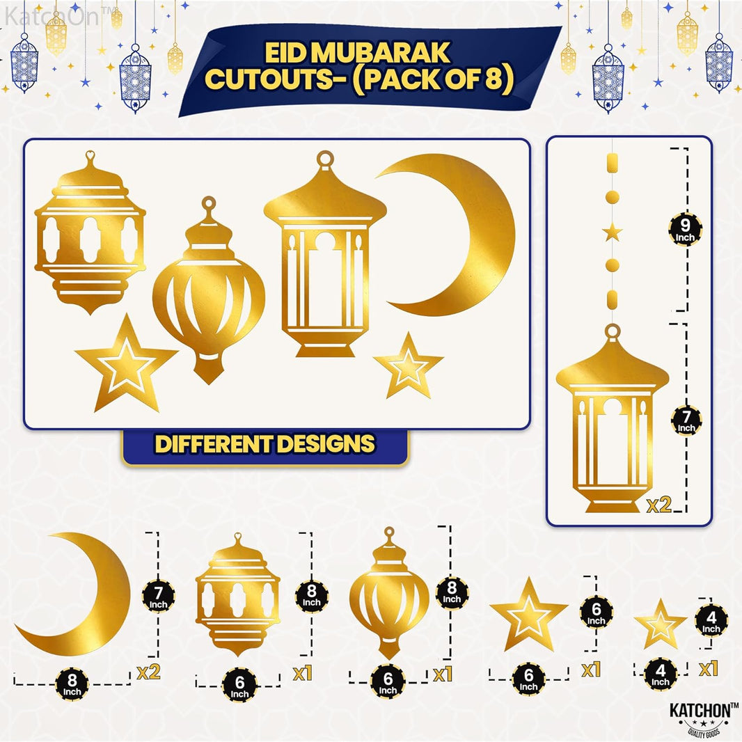 KatchOn, Hanging Ramadan Decorations for Home - Pack of 8 | Ramadan Moon Decor for Ramadan Hanging Decorations | Lantern Moon and Stars Decorations, Eid Mubarak Decoration | Eid Decorations for Home