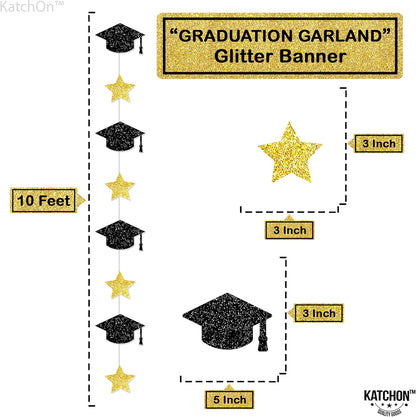 KatchOn, Glitter Graduation Cap Garland, 10 Feet - 8 String, No DIY | Black and Gold Graduation Decorations 2026 | Graduation Garland, Graduation Cap Decorations for 2026 Graduation Decorations