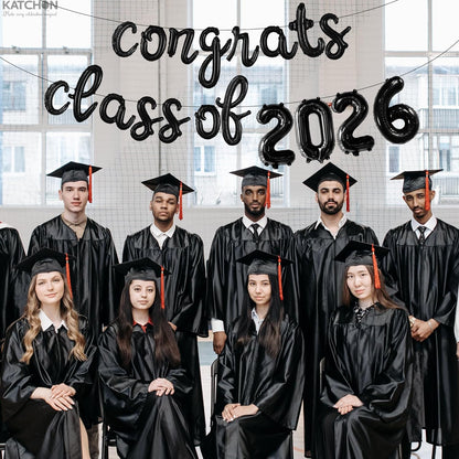 KatchOn, Black Class of 2026 Balloons Banner - Script, 16 Inch | 2026 Balloons Graduation, Graduation Decorations 2026 | Class 2026 Decoration, Class of 2026 Sign