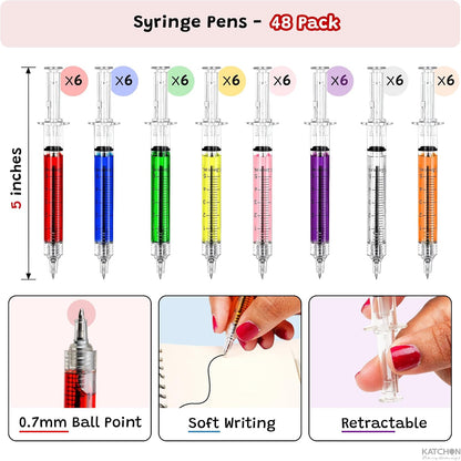 KatchOn 48Pcs Syringe Pen Multicolor Retractable Fun Nurses Week Gifts Bulk