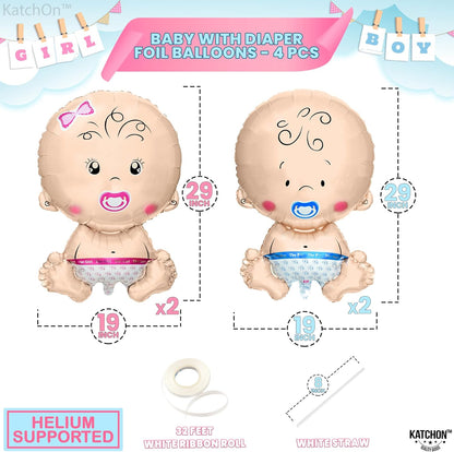 KatchOn, Gender Reveal Balloon - 29 Inch Pack of 4 | Baby Girl Baby Boy Balloons for Twin Gender Reveal Decorations | Boy or Girl Balloon, Baby Balloons for Baby Shower Decorations | Twin Balloons