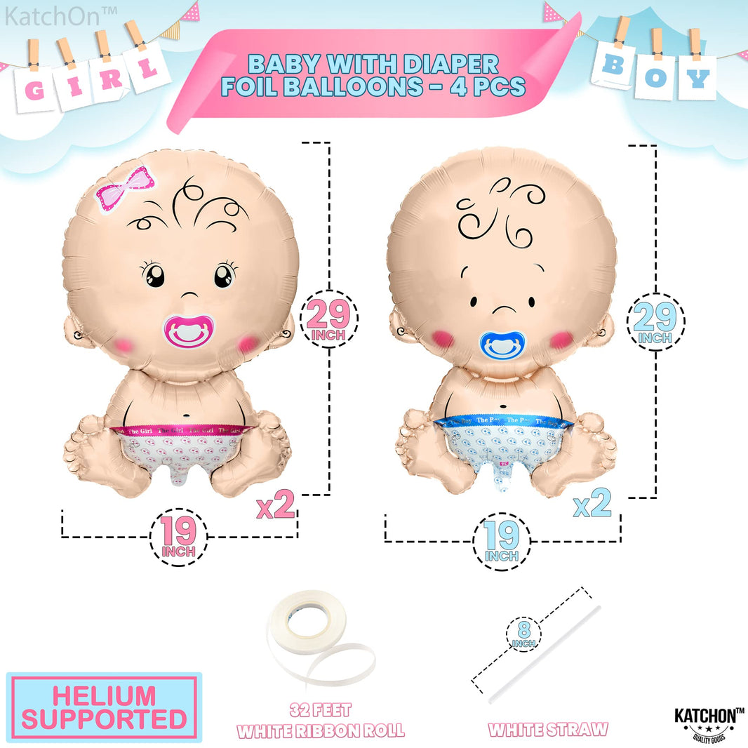 KatchOn, Gender Reveal Balloon - 29 Inch Pack of 4 | Baby Girl Baby Boy Balloons for Twin Gender Reveal Decorations | Boy or Girl Balloon, balloons for baby Shower Decorations | Twin Balloons