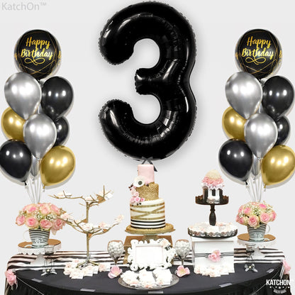 KatchOn Black Number 3 Balloon - Giant, 40 Inch | 3rd Birthday Decorations for Boys