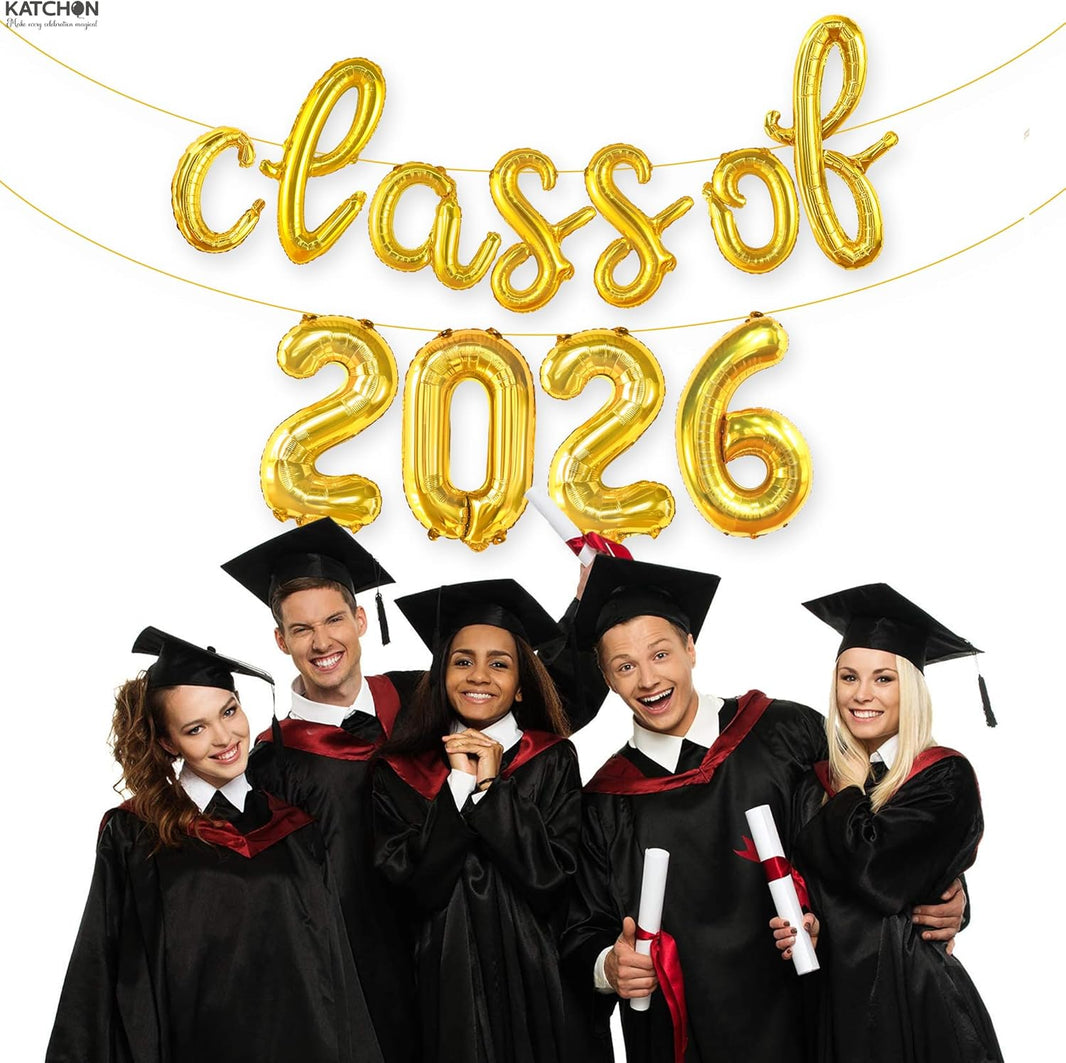 KatchOn, Graduation Decorations 2026 | Gold Class of 2026 Balloons Banner - Script, 16 Inch | Graduation Balloons 2026 | Class of 2026 Balloon for Grad Decorations