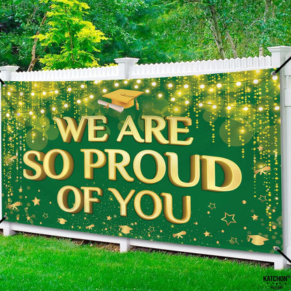 KatchOn, We are So Proud of You Banner - XtraLarge 72x44 Inch | Graduation Backdrop Green and Gold for 2026 Grad Party Decorations | Congratulations Banner Graduation Decorations 2026 grad decorations