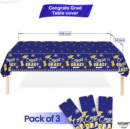 KatchOn, Blue and Gold Graduation Tablecloth - XtraLarge 54x108 Inch, Pack of 3 | Congrats Grad Tablecloth for Graduation Decorations 2026 | Grad Table Decorations 2026, Grad Party Supplies