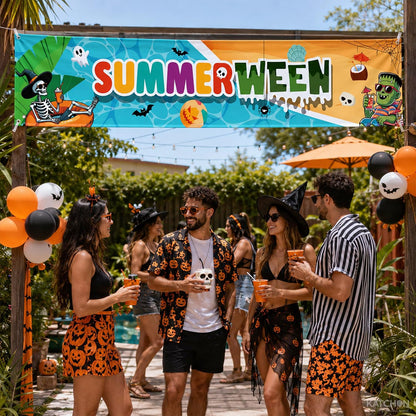 KatchOn 8.2×1.4 Ft Summerween Banner, Summerween Party Decorations | Summerween Pool Party, Summerween Backdrop, Summer Party Decor, Hello Summer