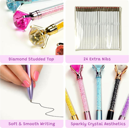 KatchOn Multicolor Diamond Pens, Pack of 24 | Diamond Pen Bulk with Crystal Top and 24 Extra Refilles, Cute pen, Fancy Pens for Women, Birthday, School, Office Supplies