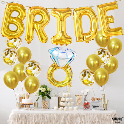 KatchOn, Giant Bride Balloons Gold - 40 Inch | Bachelorette Party Decorations | Bride Bachelorette for Bridal Shower | Gold Balloons | Ring Balloon Decorations