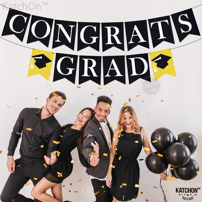 KatchOn, Congrats Grad Banner Black - Felt, No DIY | Congrats Banner for Black Graduation Decorations 2026 | Graduation Banner for 2026 Graduation Party Decorations | Congratulations Banner