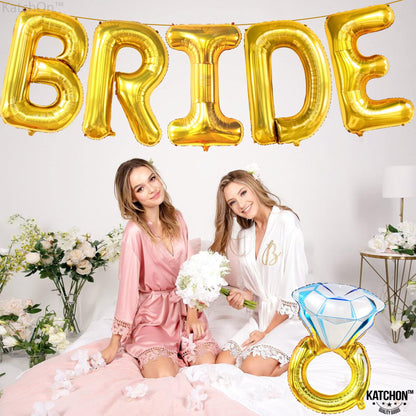 KatchOn, Giant Bride Balloons Gold - 40 Inch | Bachelorette Party Decorations | Bride Bachelorette for Bridal Shower | Gold Balloons | Ring Balloon Decorations