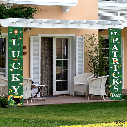 Huge, Lucky St Patricks Day Banner, 2 Pieces - 72x12 Inch | Happy St Patricks Day Banner, St Patricks Day Party Decorations | Lucky St Patricks Day Porch Sign, St Patricks Day Decorations for The Home