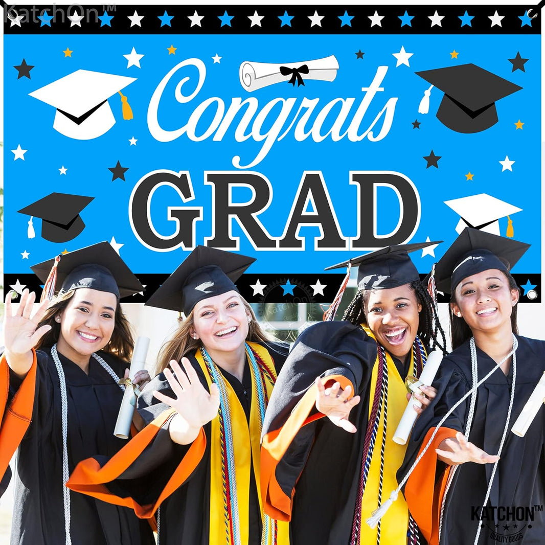 KatchOn, XtraLarge Congrats Grad Banner - 72x44 Inch, Graduation Banner | Congratulations Backdrop | Blue and Black Congrats Grad Decoration | Graduation Decorations 2026