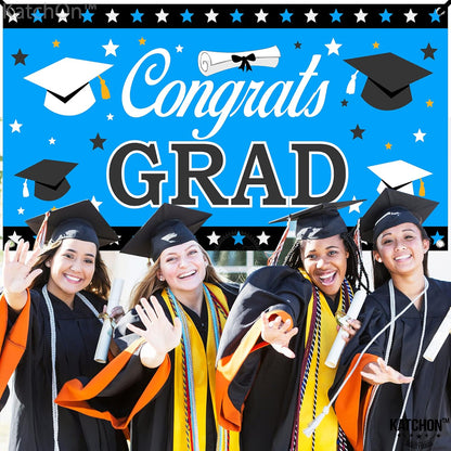 KatchOn, XtraLarge Congrats Grad Banner - 72x44 Inch, Graduation Banner | Congratulations Backdrop | Blue and Black Congrats Grad Decoration | Graduation Decorations 2026