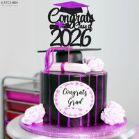 Graduation Decorations 2026, Glitter Graduation Cake Topper 2026 - Congrats Grad Cake Topper | Dessert Topper Class of 2026 | Purple, Black Grad Decorations Class of 2026 - KatchOn