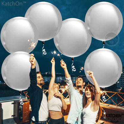 Jumbo Silver Metallic Balloons Set - Pack of 6 | Big, 22 Inch 360 Degree 4D Sphere Round Silver Foil Balloons | Mylar Silver Balloons for Birthday, Engagement, Bachelorette | Silver Party Decorations