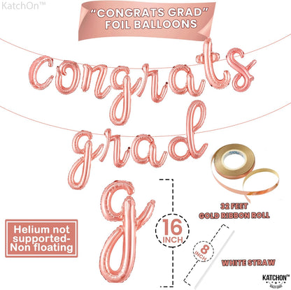 Graduation decorations 2026 | Rose Gold Congratulations Balloons - 16 Inch | Script Congrats Grad Balloons for Graduation Decorations Class of 2026 | Grad party decor, KatchOn