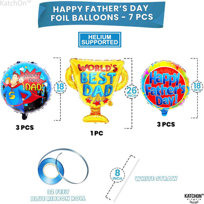 KatchOn, Happy Fathers Day Balloons - Large, Pack of 7 | Happy Fathers Day Decorations, Trophy Balloons | Super Dad Decorations | Best Dad Balloon for Happy Fathers Day Backdrop