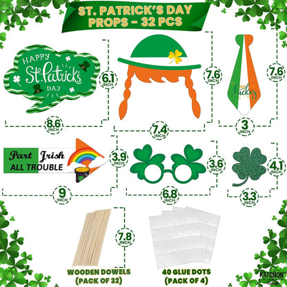 KatchOn, St Patricks Day Photo Props - Pack of 32 | St Patricks Day Photo Booth Props | St Pattys Day Selfie Props | St Patricks Day Decorations | St Patricks Photo Props for Shamrock Decorations