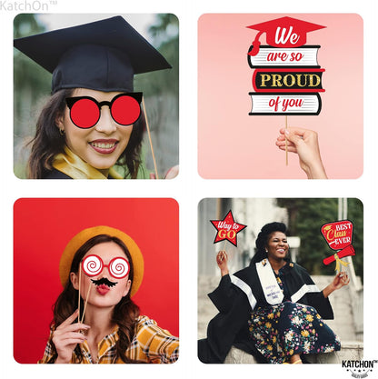 KatchOn, Graduation Photo Booth Props 2026 - Glitter, Pack of 30 | Red and Black Graduation Photo Props | Graduation Props for Red and Black Graduation Decorations 2026, Congrats Grad Decorations