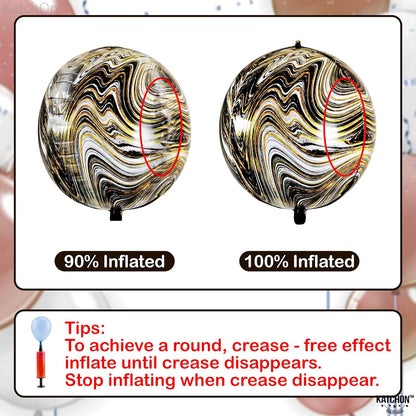 KatchOn, Black and Gold Marble Balloons - 22 Inch, Pack of 6 | Marble Black and Gold Balloons, Black Agate Balloons | Gold and Black Balloons | Marble Foil Balloons for Black and Gold Birthday Decor