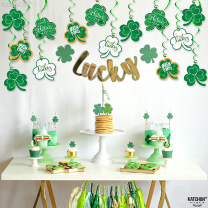 KatchOn, St Patricks Day Hanging Decorations - Pack of 30, No DIY | St Patricks Day Hanging Swirls Decorations | Shamrock Decorations | St Patricks Day Decorations | Saint Patricks Day Decorations