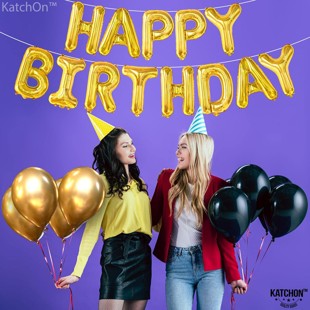 KatchOn, Gold Happy Birthday Balloons - Huge, 16 Inch | Gold Birthday Balloons for Happy Birthday Decorations | Happy Birthday Balloon Gold, Gold Birthday Decorations | Foil Gold Happy Birthday Banner