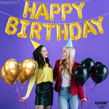 KatchOn, Gold Happy Birthday Balloon Banner -16 Inch | Gold Birthday Balloons | Golden Birthday Decorations | Happy Bday Foil Balloons | Happy Birthday Balloon letters for Men, Women, Girl and Boys