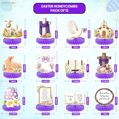 katchon huge easter centerpieces for tables pack of 12 he is risen decorations with bunny and jesus happy easter decorations for home honeycomb easter decor