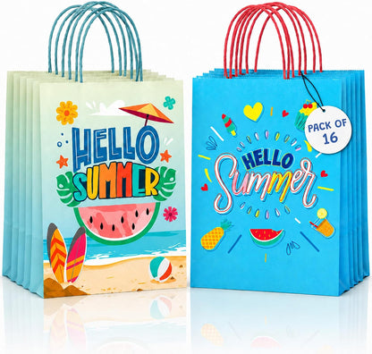 KatchOn, 16 Pcs Hello Summer Gift Bags | Summer Party Decorations | Summer Themed Gift Bags, Luau Party Decorations, Pool Party Goodie Bags, Pool Party Decorations, Tropical, Hawaiian Docor