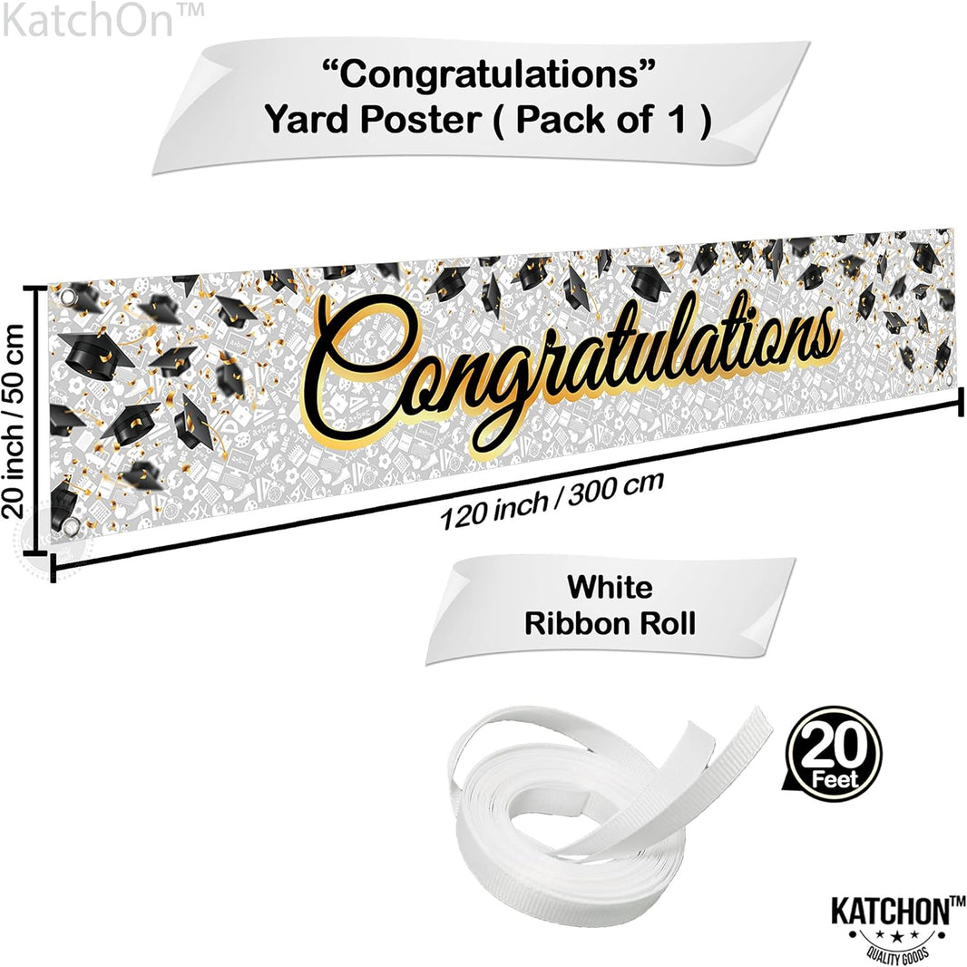KatchOn, Xtralarge White and Gold Congratulations Banner - 120x20 Inch | White and Gold Graduation Yard Banner for Outdoor Graduation Decorations 2026 | Class of 2026 Decor, Grad Party Decorations