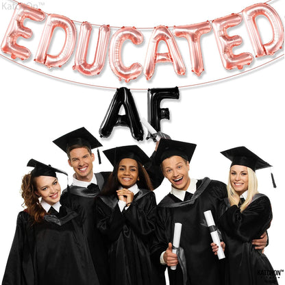 Graduation Decorations 2026 | Rose Gold Educated AF Balloons Banner - 16 Inch | Educated AF Graduation Balloons for 2026 Graduation Party Decorations | Educated Graduations Banner, KatchOn