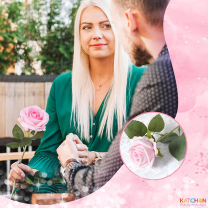KatchOn Rose Flower Gifts – 13 Inches Artificial Pink Rose With Greeting Card |Birthday Gifts for Women |Unique gifts for Women,Girlfriend | Graduation Gifts For Her | Cute Anniversary Cards For Wife