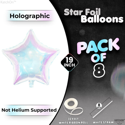 KatchOn, Transparent Iridescent Star Balloons - Big 19 Inch, Pack of 8 | Holographic Balloons, Iridescent Party Decorations | Iridescent Balloons | Clear Star Balloons, Holographic Party Decorations