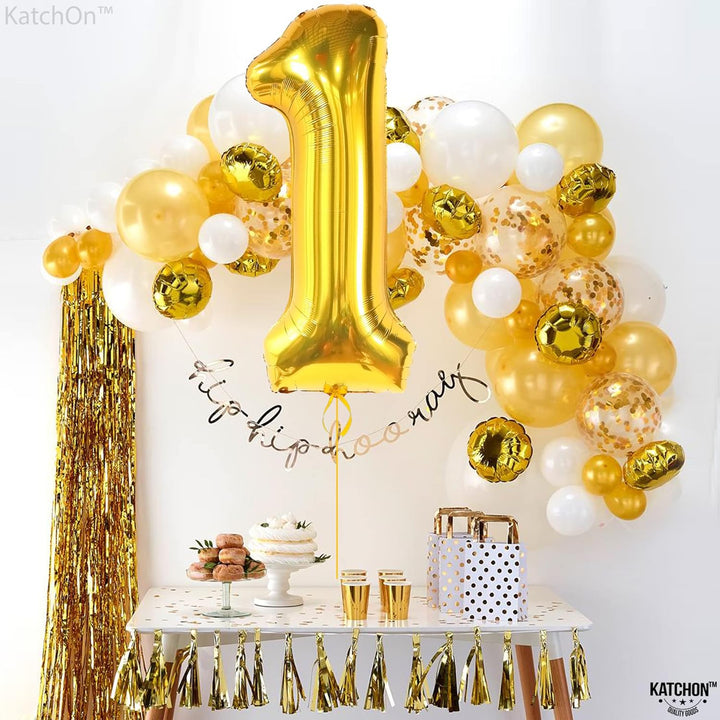 KatchOn, Gold One Balloon for First Birthday - 40 Inch | 1 Balloon for 1st Birthday | Number 1 Balloon for 1st Birthday Decorations for Boys | First Birthday Balloons, Wild One Balloons Decorations