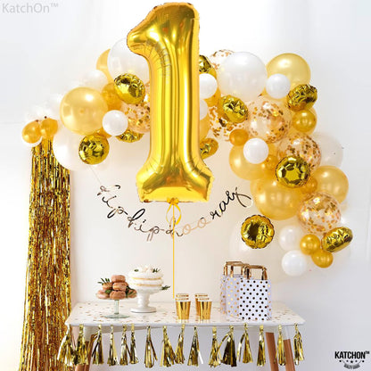 KatchOn, Gold Number 1 Balloons For First Birthday - 40 Inch | Number 1 Balloons for 1st Birthday | 1 Balloons for 1st Decorations | Gold One Balloon For Happy Anniversary Decorations