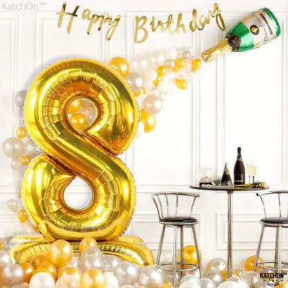 KatchOn, Gold Self Standing Number 8 Balloon - 40 Inch | 8th Birthday Balloon for 8th Birthday Decorations Boy | Golden 8 Year Old Girl Birthday Decorations | Gold 8 Number Anniversary