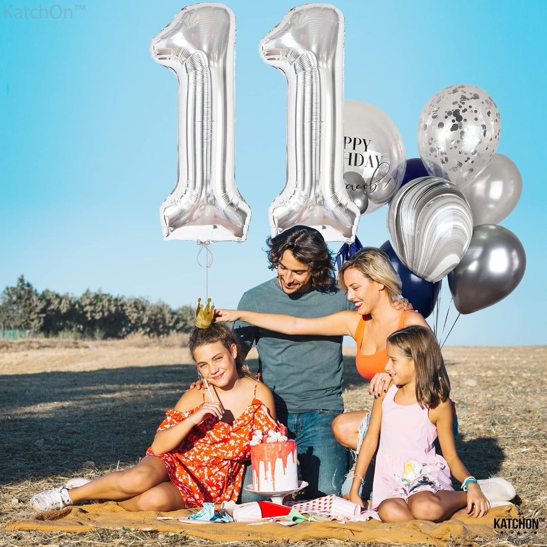 KatchOn Big Silver Number 11 Balloon - 40 Inch | Silver 11 Birthday Balloon for 11th Birthday Decorations for Boys | Number 11 Balloons for Birthdays, Silver 11 Balloon for Girls | 11 Party Balloons