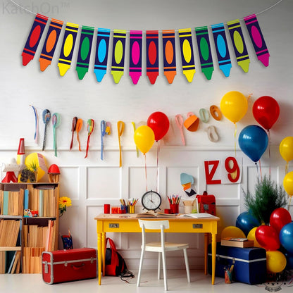 KatchOn Pre Strung Crayon Banner 10 Feet, Back to School Decorations