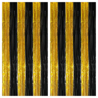 KatchOn, Xtralarge Black and Gold Streamers - 3.2x8 Ft, Pack of 2 | Gold and Black Foil Fringe Curtains for Birthday, Anniversary, Enegagment, Bachelorette Party Decorations | Halloween Decorations