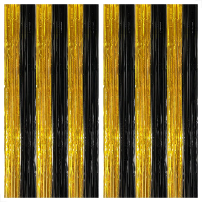 KatchOn, Xtralarge Black and Gold Streamers - 3.2x8 Ft, Pack of 2 | Gold and Black Foil Fringe Curtains for Birthday, Anniversary, Enegagment, Bachelorette Party Decorations | Halloween Decorations