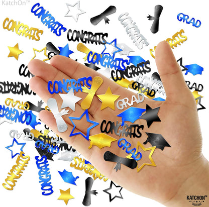 KatchOn, Congrats Grad Graduation Confetti Class of 2026 - Pack of 1300 | Black, Silver, Blue and Gold Confetti for Class of 2026 Decorations | Graduation Decorations 2026